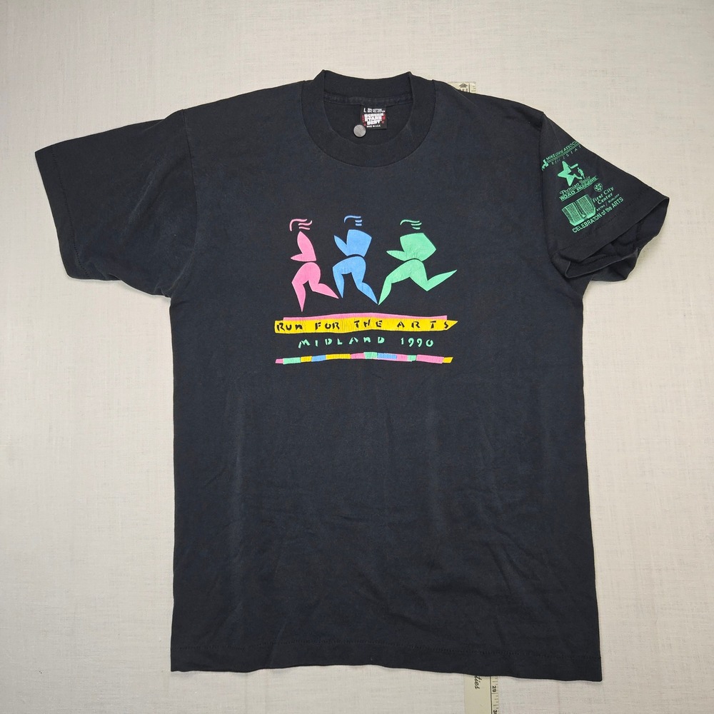 VTG Run For The Arts Midland 1990 T Shirt Screen Stars Black Mens Large USA Made